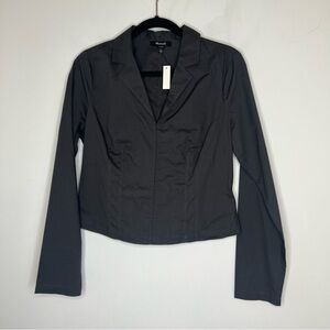 Madewell Grey Poplin Hook-Front Shrunken Shirt 8